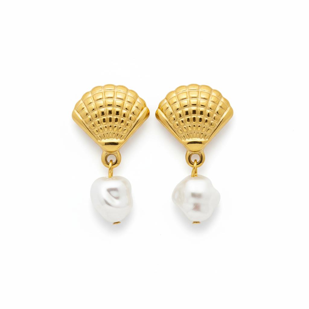 Seashell Pearl Drop Earring