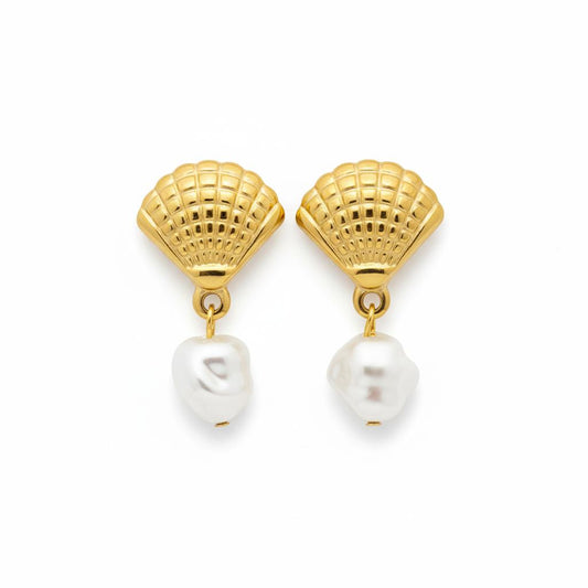 Seashell Pearl Drop Earring
