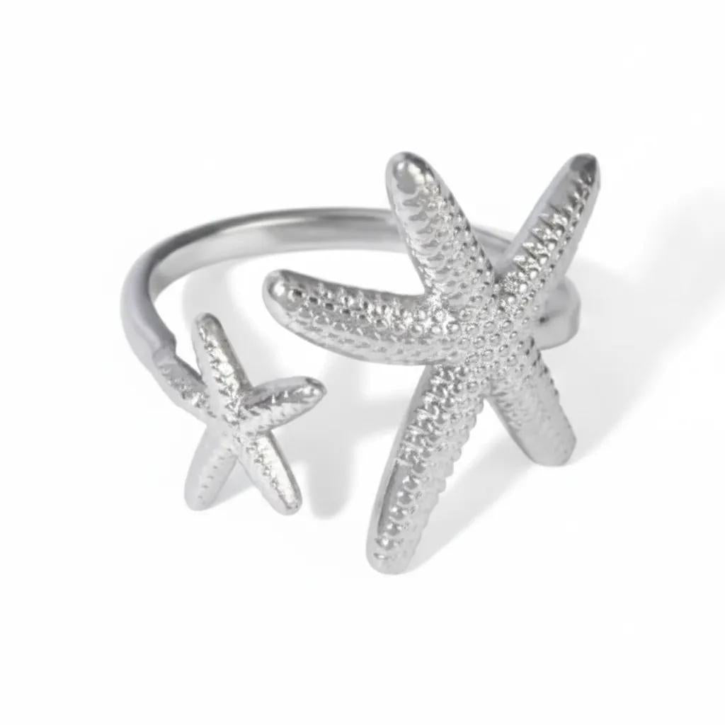 Silver Starfish Cuff Ring