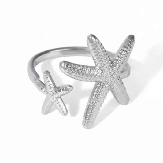 Silver Starfish Cuff Ring