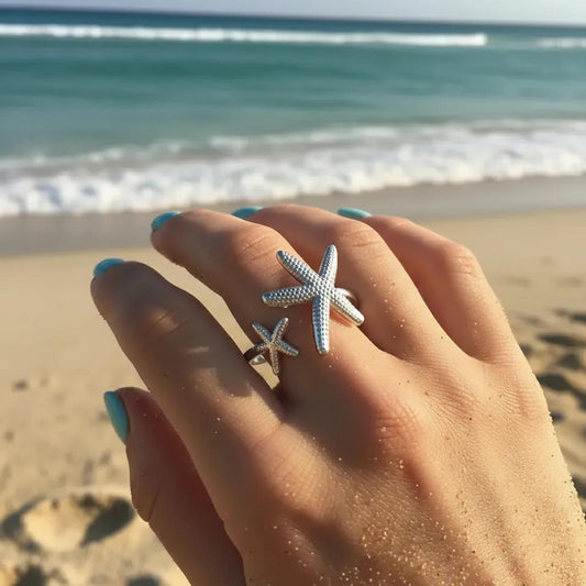Silver Starfish Cuff Ring
