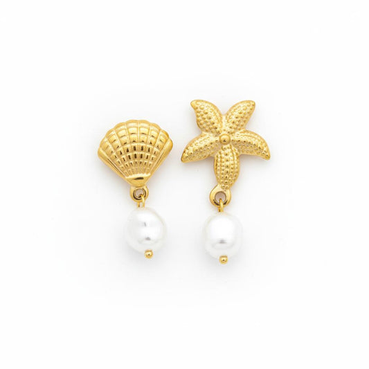 Starfish & Seashell Pearl Drop Earrings
