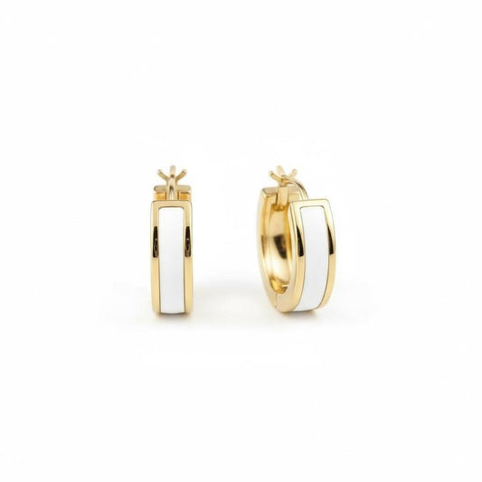 White & Gold Hoop Earrings