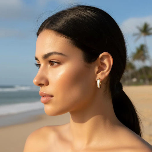 White & Gold Hoop Earrings